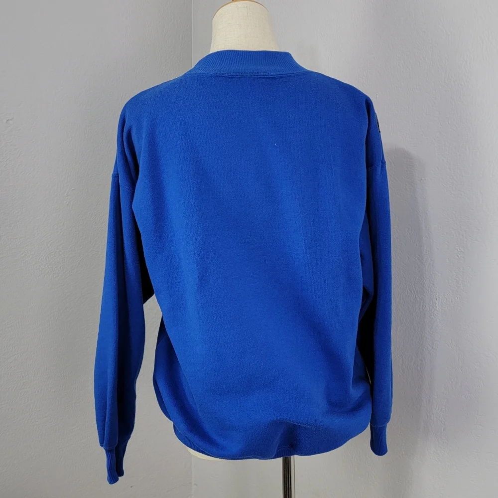 Vintage 80s Extravagannza Mock Neck Abstract Royal Blue Sweatshirt Size Large - Picture 3 of 17